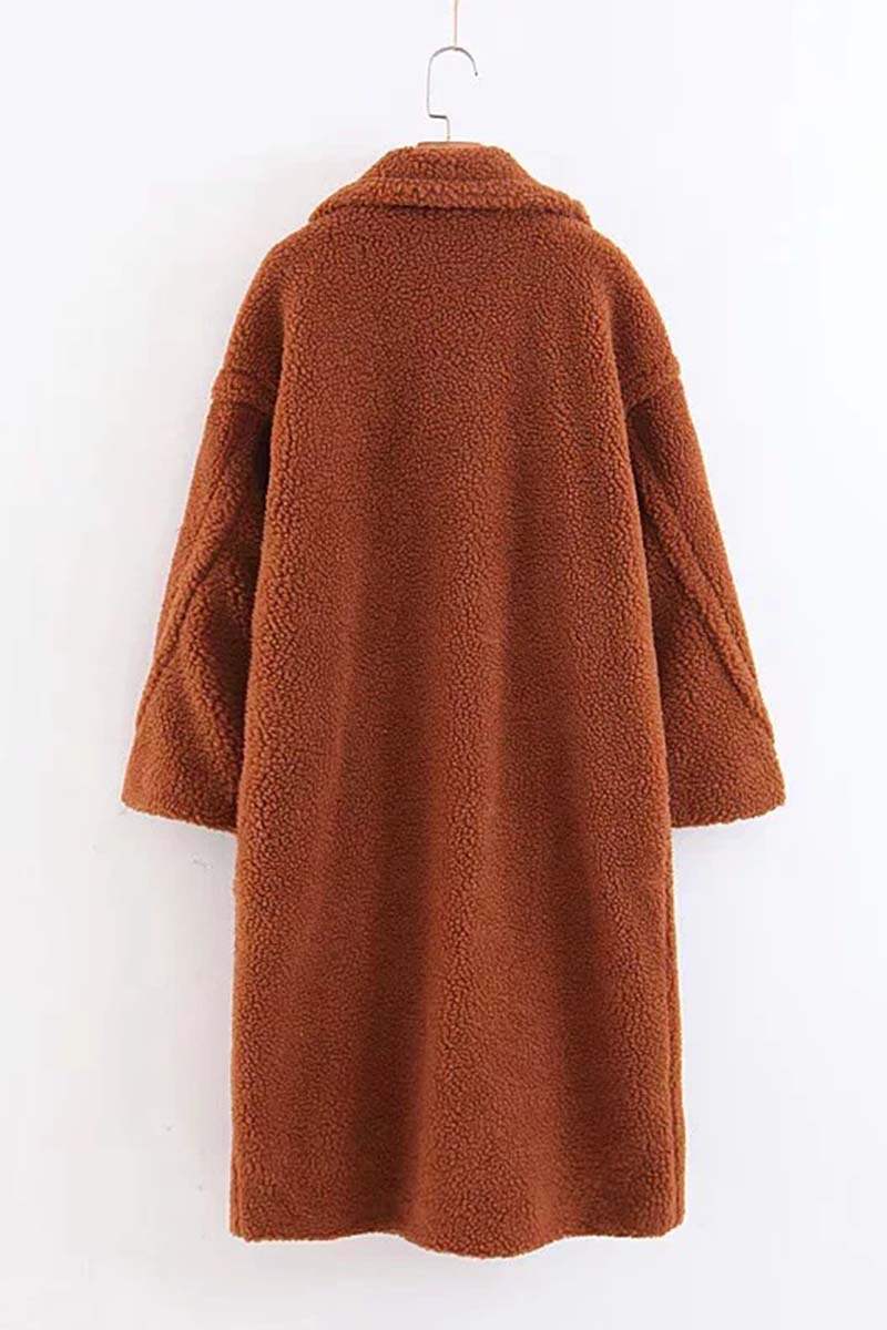 brown glamour teddy coat loose fit long wool blend outerwear hanging
