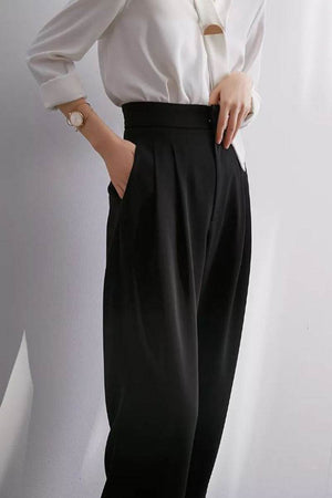 Casual loose wide-leg high-waisted black pants with a straight fit and comfortable design