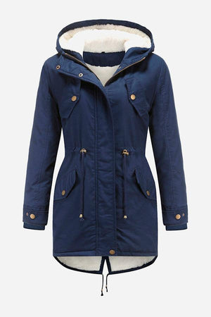 Navy extra comfortable cotton parka coat with fluffy lined hood and metal zipper