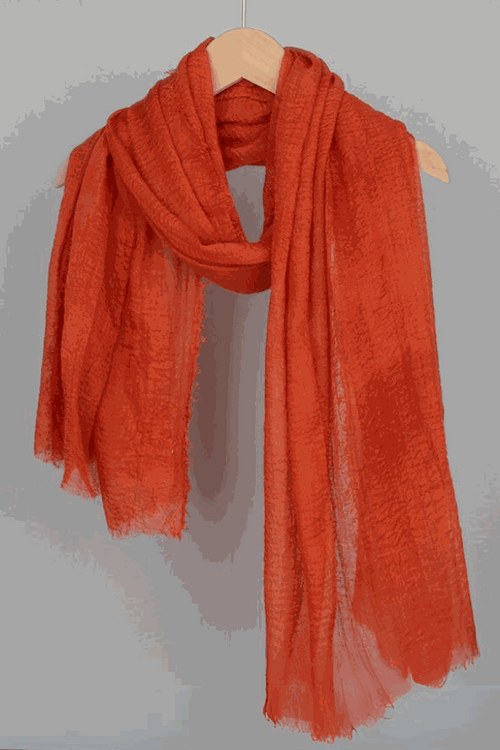 Orange linen Color-POP scarf lightweight and warm hanging on wooden hanger