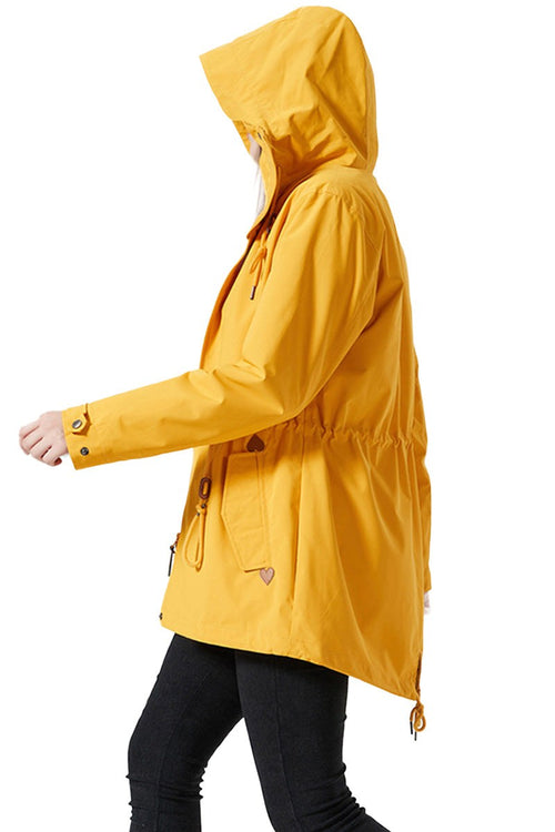 Versatile Chic Two-Piece Windbreaker Set yellow waterproof slim-fit jacket with adjustable hood and waist rope