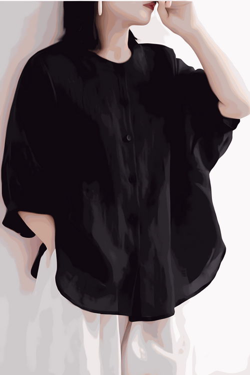 Relaxed loose breathable linen blouse in black with button-down front and short sleeves