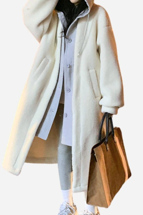 Everyday wear oversized sherpa long coat in soft fabric with cozy lining and slimming silhouette
