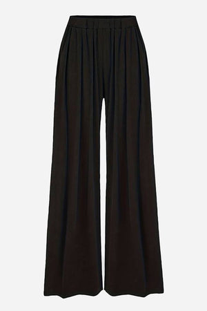 Black stretchy wide-leg pants with elastic waistband for all-day comfort and a sleek silhouette