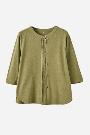 Linen Cotton Classy eco-friendly olive green women's shirt with button details and sustainable fabric blend.