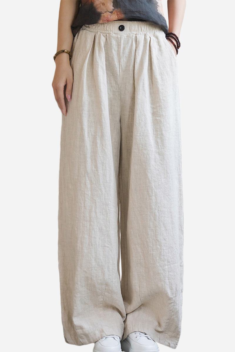 Relaxed fit sandwashed ramie linen pants with breathable fabric and plush lining for winter warmth