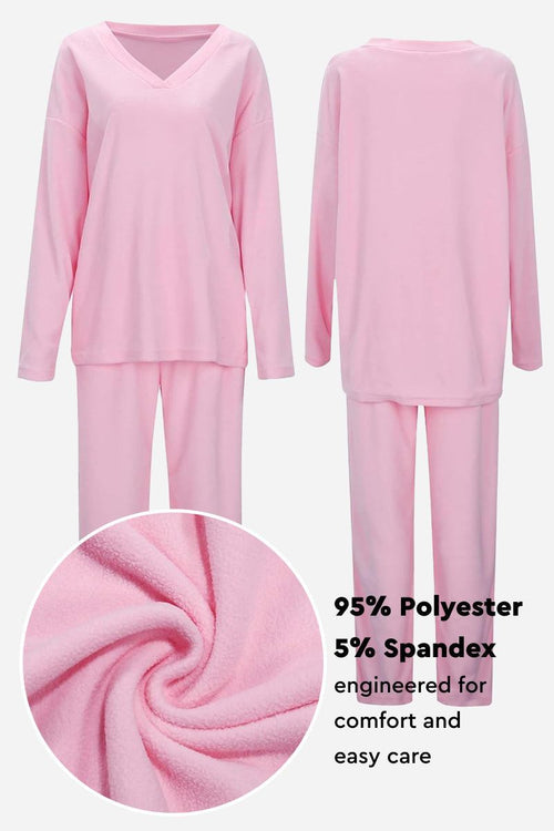 Travel-Ease Two-Piece Set pink soft breathable polyester spandex lounge wear comfortable travel outfit