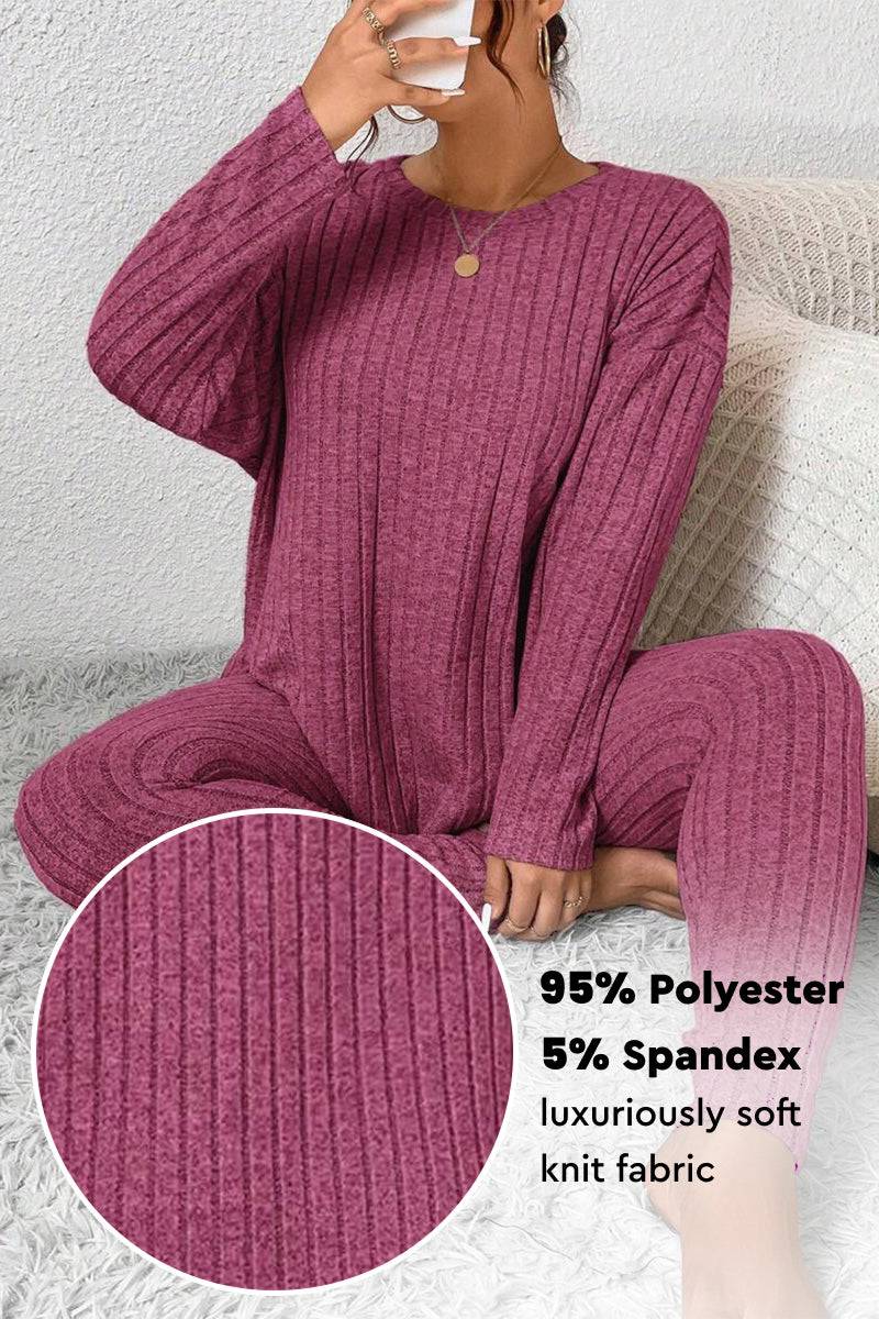 Body Confident Oversized Knit two-piece set in soft ribbed knit fabric with relaxed fit and cozy polyester-spandex blend
