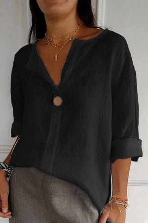 Black pure linen age-defying shirt with button detail and relaxed fit for women