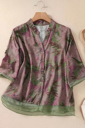 French boutique style organza floral print blouse with lightweight, elegant fabric and delicate flower design