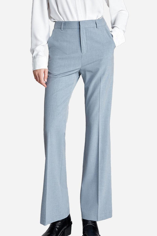 Light blue professional retro stretch trousers with high-waisted straight-leg fit and tailored design
