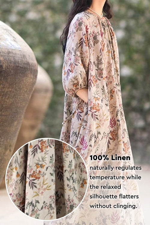 Italian Summers 100% Linen maxi dress with floral print, relaxed fit, and breathable fabric