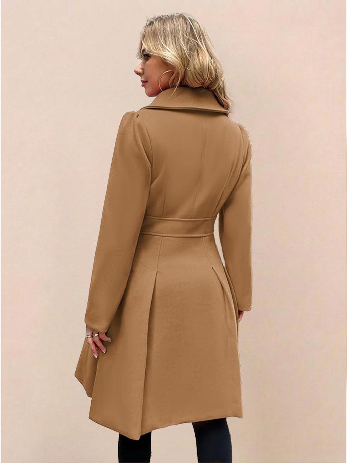 Tailored fit and flare trench coat with A-line silhouette and smooth lining