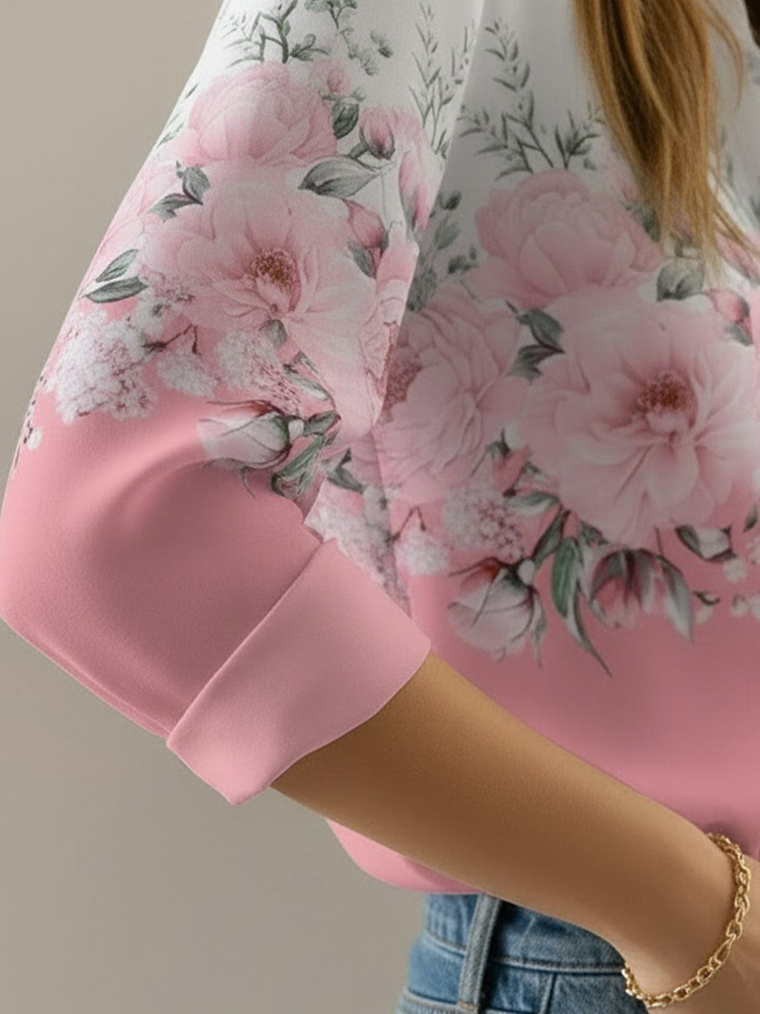 floral button-down shirt with long sleeves and relaxed fit