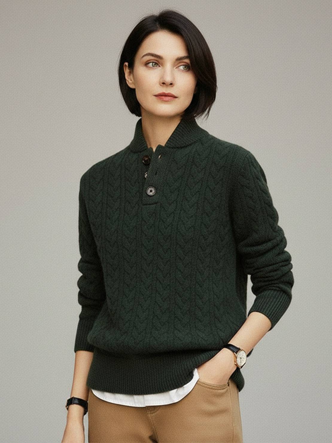 100% wool cable-knit sweater with slim fit and stand collar