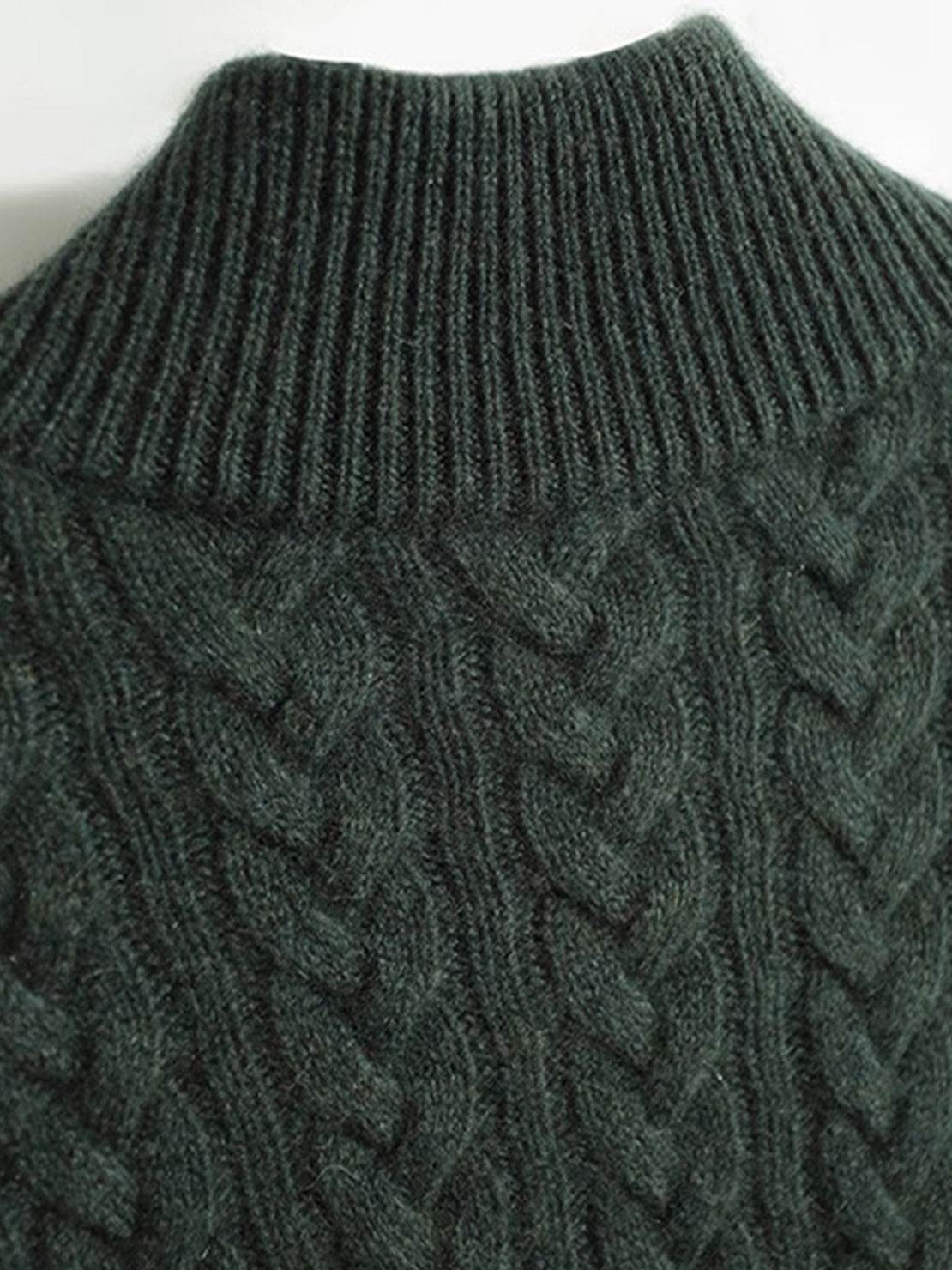 100% wool cable-knit sweater with stand collar and slim fit design