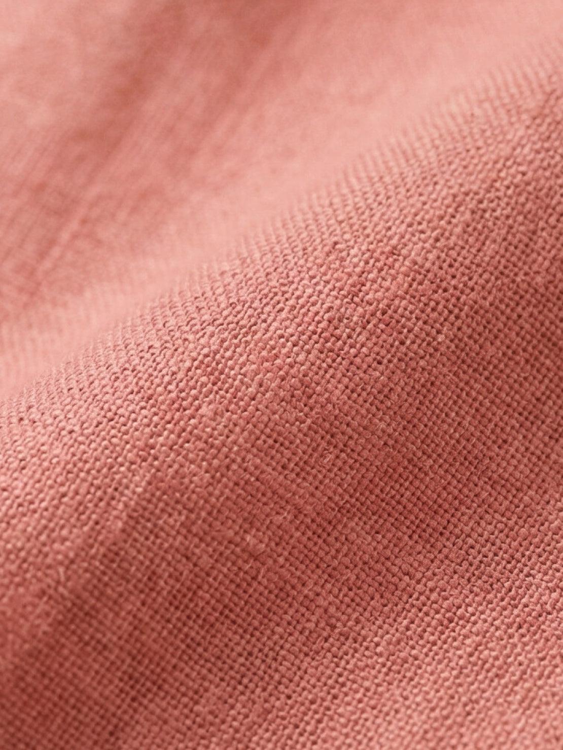 100% linen two-way button blouse with Peter Pan collar and cap sleeves