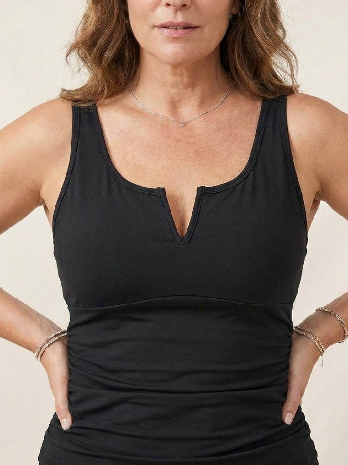 Classic V-Notch Tankini Set with ruched top and high-waist swim shorts