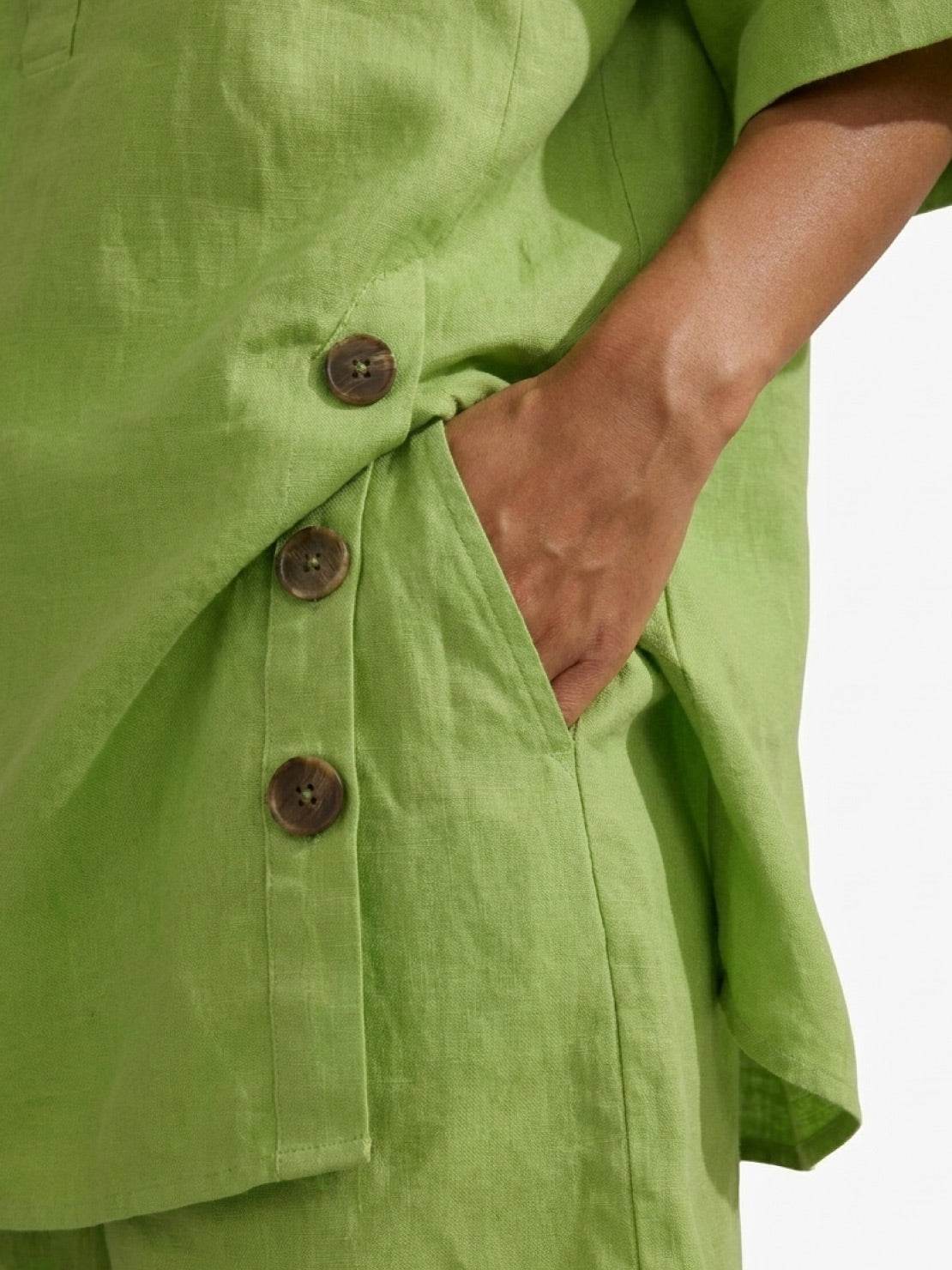 Lightweight 100% cotton co-ord set with oversized button-front top and relaxed shorts in multiple colors
