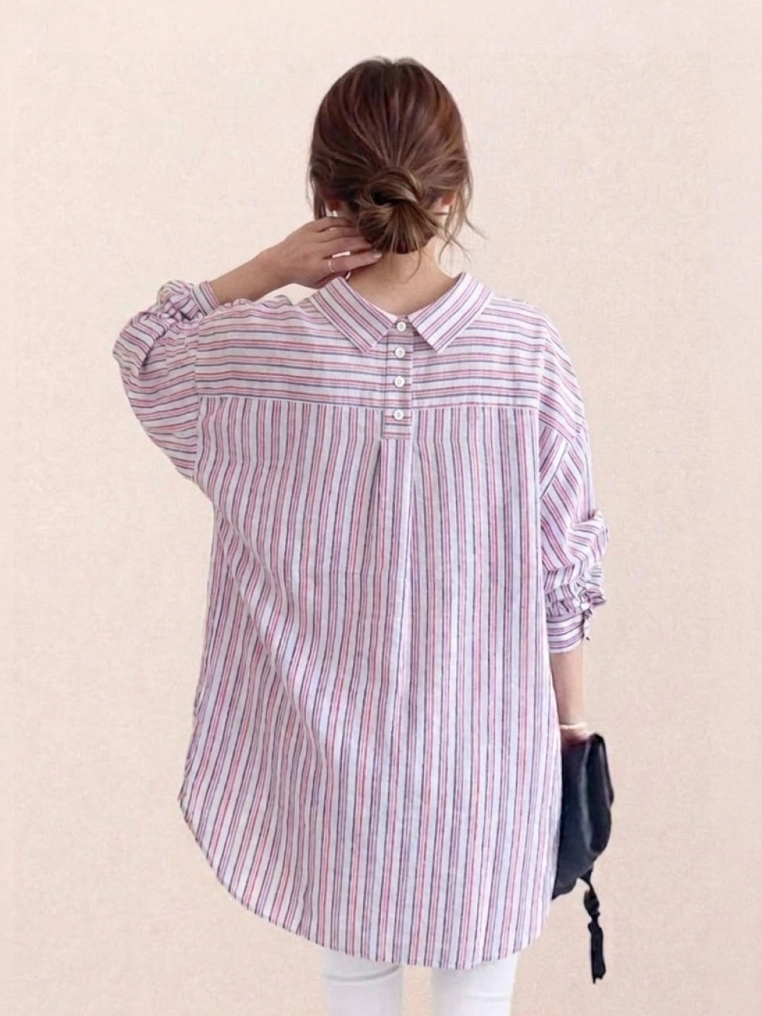 Relaxed oversized cotton shirt with sorbet stripe and back pleat detail