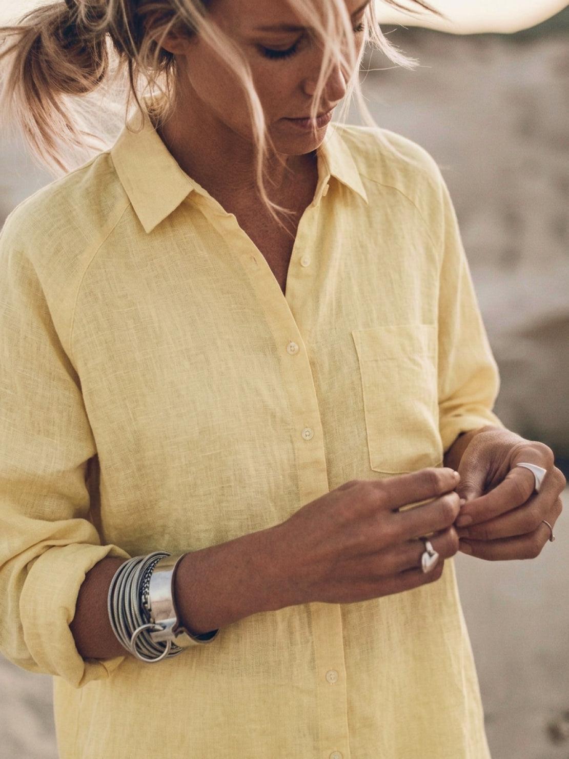 oversized relaxed fit cotton linen shirt with dropped shoulders and back pleat detail