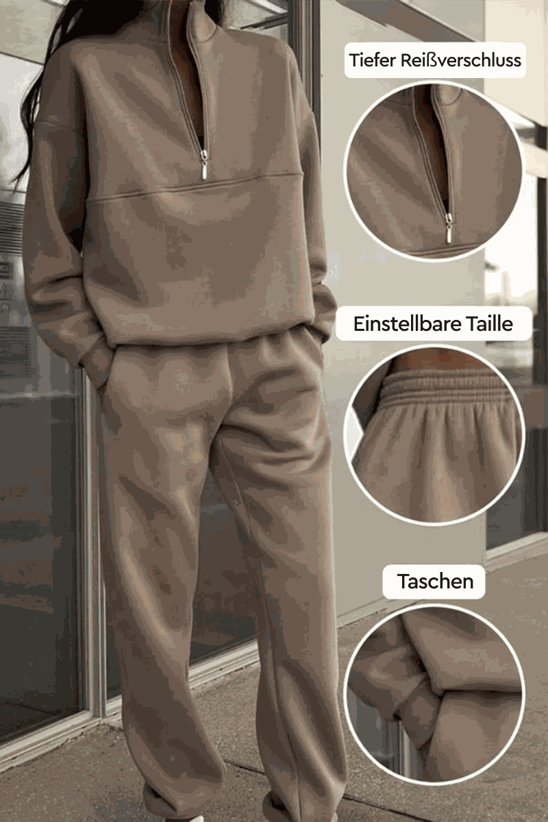 Classic Airplane Set brown two-piece cotton blend tracksuit with high collar zipper, adjustable waist joggers, and pockets