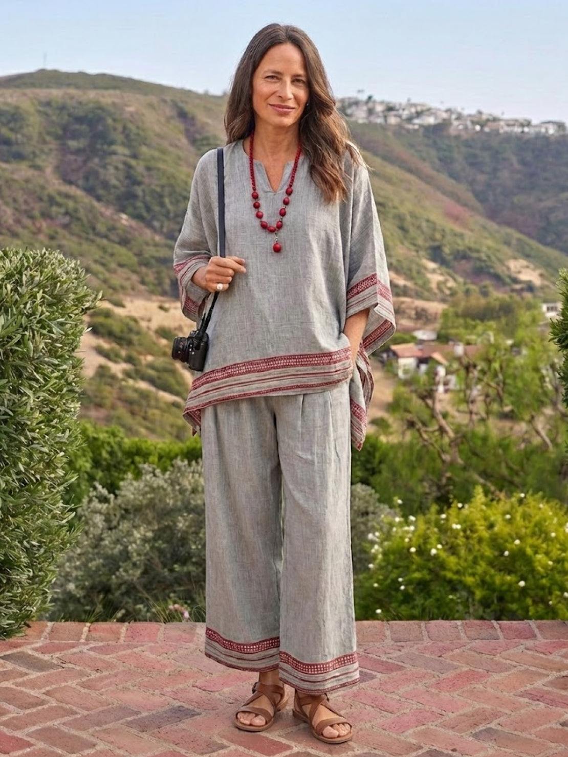 Coastal Comfort Linen two-piece set with lace details and breathable fabric