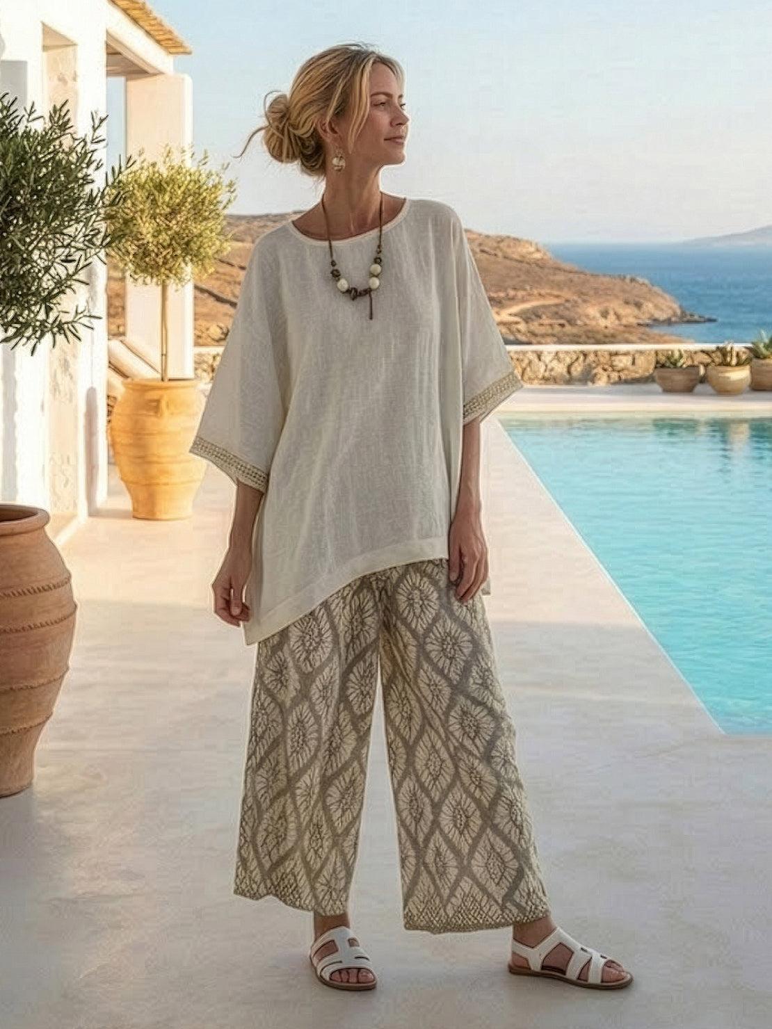 Coastal Comfort Linen two-piece set with lace details and breathable fabric for elegant, relaxed wear