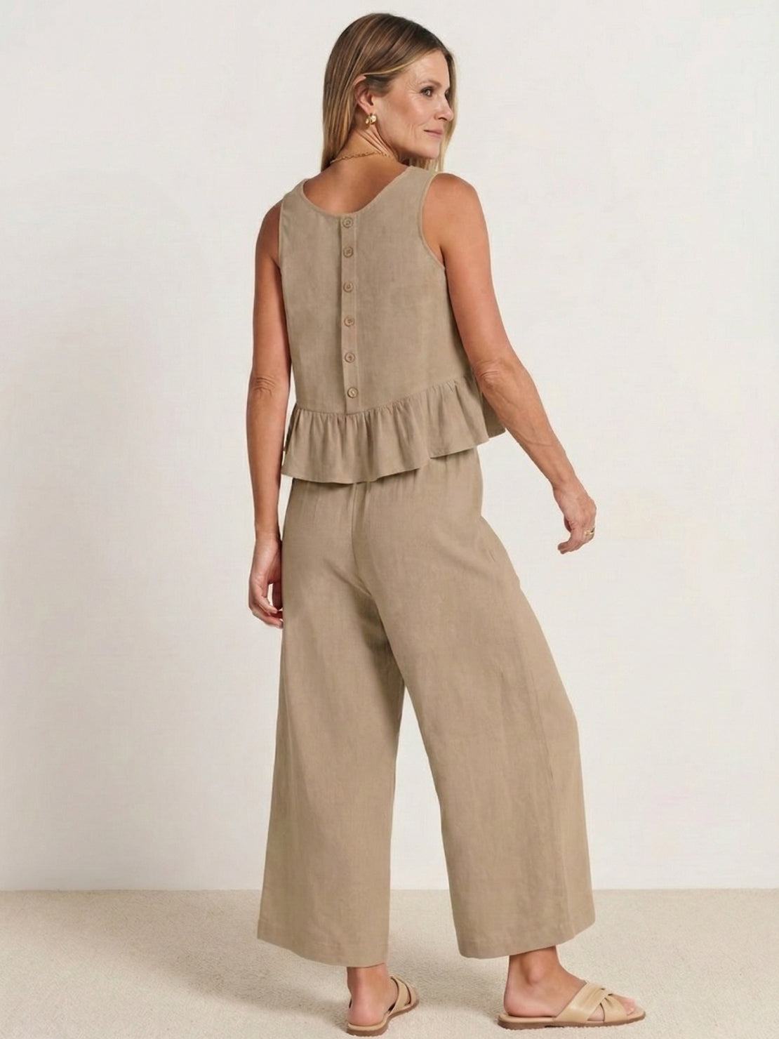 Lightweight linen-like feel set with breathable, wrinkle-resistant fabric, perfect for travel and all-day comfort