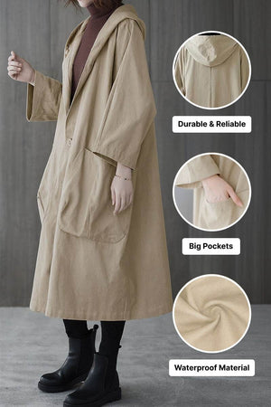 Oversized one size fits all waterproof windbreaker jacket with hood and large pockets