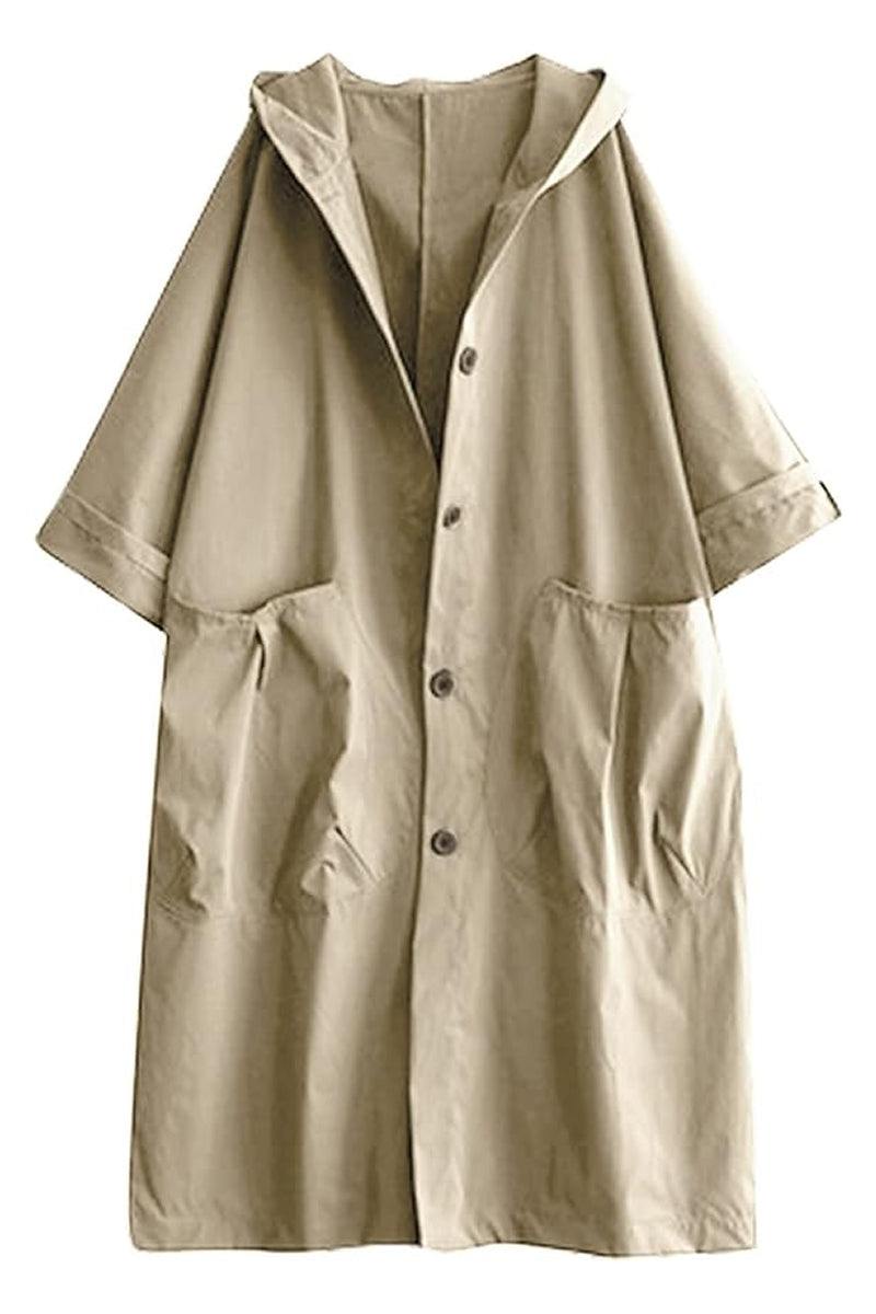 Oversized one size water-resistant windbreaker jacket with hood and large pockets in beige waterproof design