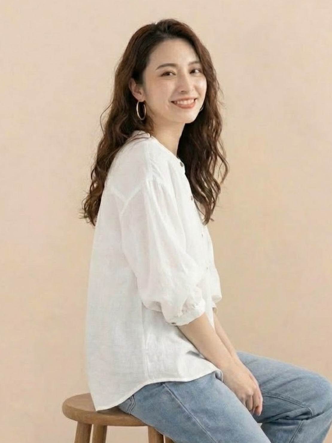 Relaxed loose breathable linen blouse white casual lightweight summer top