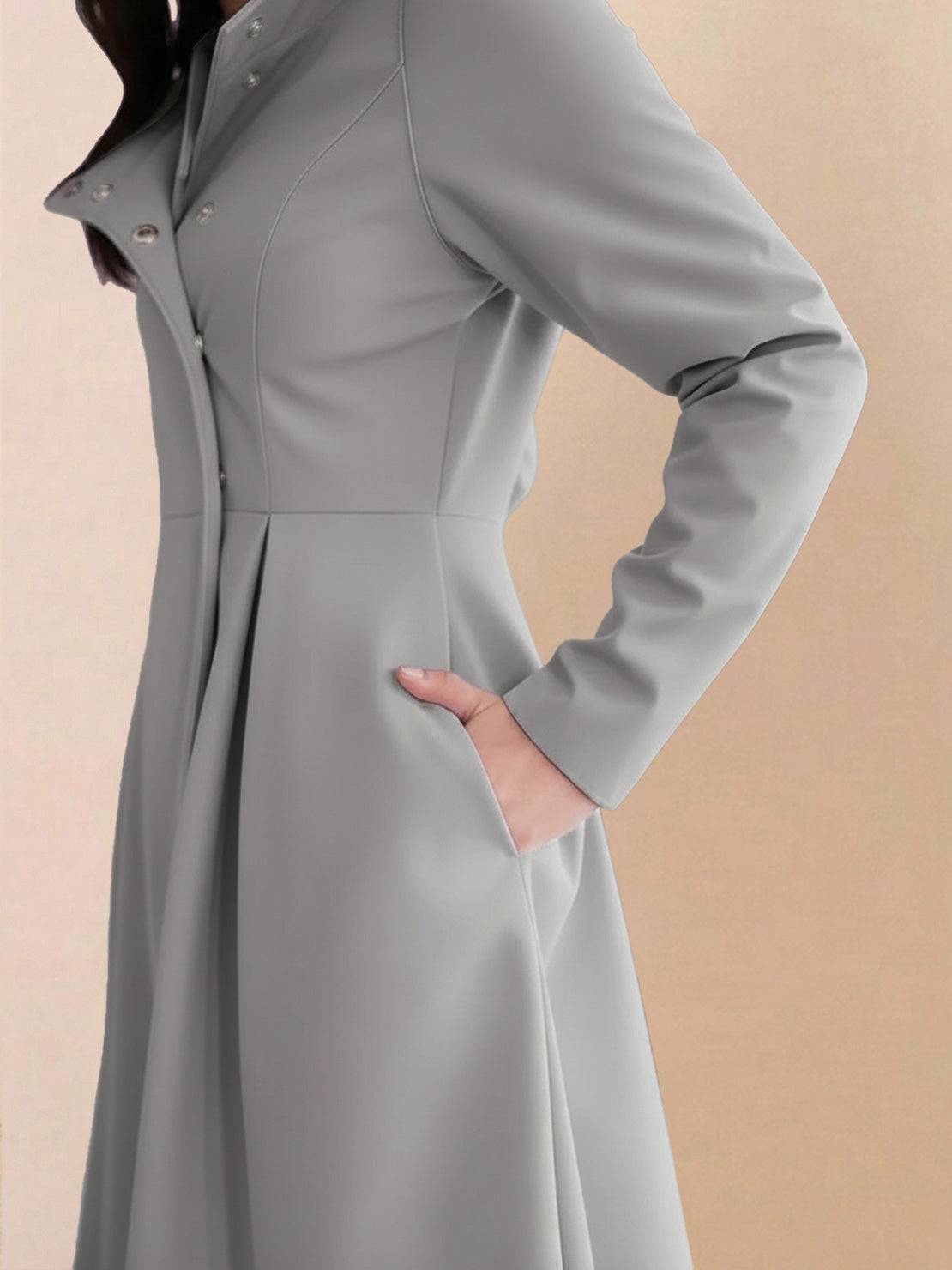 Elegant water-repellent rain A-line hooded women's raincoat with belt and insulated lining