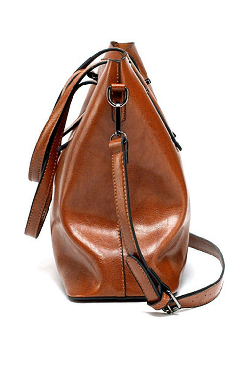 Brown multi strap leather tote shopper bag with adjustable shoulder and crossbody straps