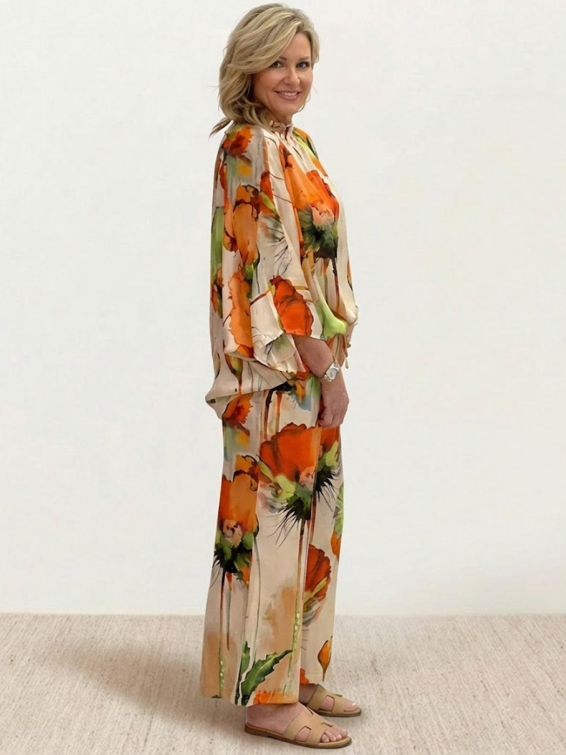 Plus size vibrant floral matching set with flowy silhouette and premium fabric blend