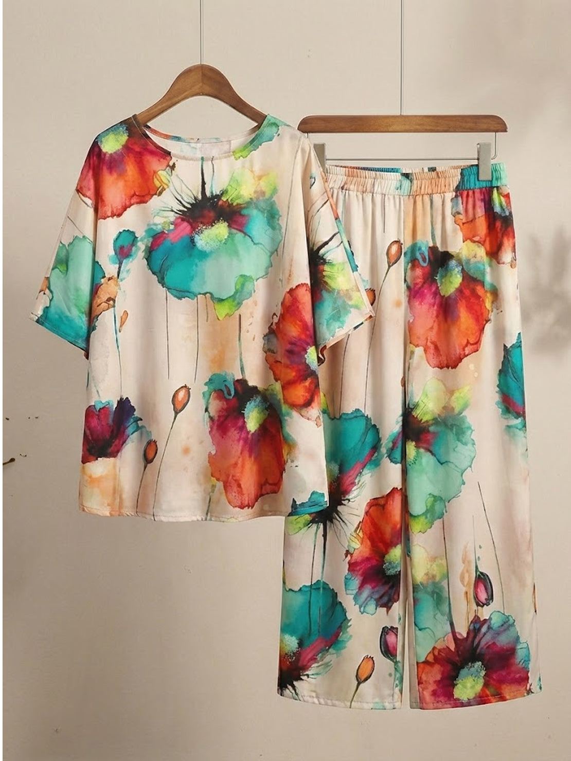 Plus size vibrant floral matching set with flowy silhouette and premium fabric blend