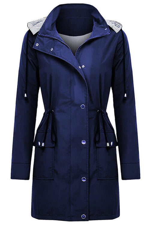 Water Resistant Hooded Striped Windbreaker Rain Jacket