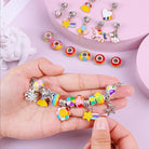 Colorful kids bracelet-making kit with rainbow beads and charm pendants for creative designing