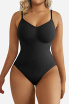 Black seamless TummyToning Bodysuit with adjustable straps for tummy control and chest lift