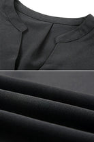 Close-up of black Dainty Charm Casual Ruffle Dress fabric and neckline details made of breathable polyester