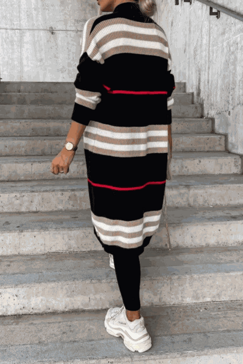 Cozy Striped Long Knitted Cardigan