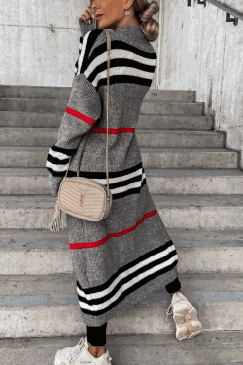 Cozy Striped Long Knitted Cardigan