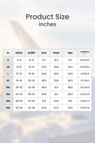 Loose Solid Color sleeveless two-piece set size chart with measurements in inches for bust, waist, hips, and length in various sizes