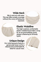 Loose solid color sleeveless two-piece set with wide neck, elastic waistband, and loose wide-leg pants design.