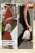 Loose solid color sleeveless two-piece set in orange and black with oversized fit and relaxed style for women.