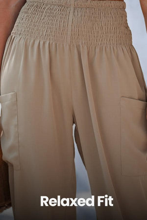 Boho Dreamer High-Waist elastic pants with relaxed fit and side pockets in beige