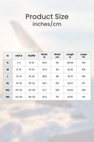 Relaxed fit straight pants size chart with waist and length measurements in inches and centimeters for sizes S to 3XL