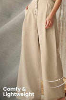 Beige button front high waist palazzo pants, lightweight and comfortable wide-leg trousers for women