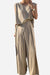 Beige Casual Radiance Loose-Fit Combo set with breathable cotton-linen blend, sleeveless top, and wide-leg pants for all-day comfort and versatile elegance.