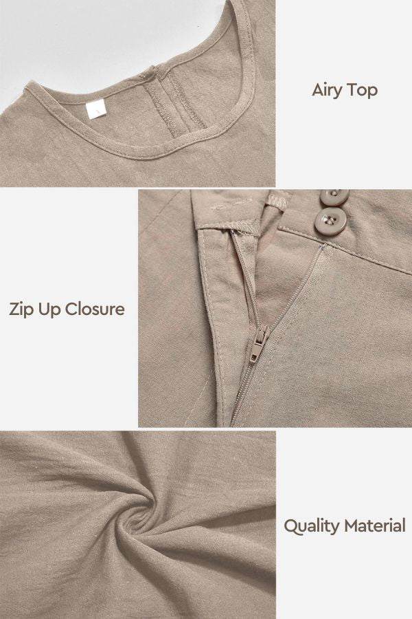 Casual Radiance Loose-Fit Combo breathable cotton linen blend top with zip closure and soft fabric texture